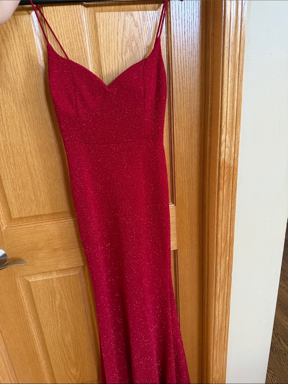 Windsor Red Sparkle Strap Spaghetti-Strap Evening Gown